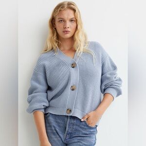 Dusty blue oversized ribbed button up cardigan NWT